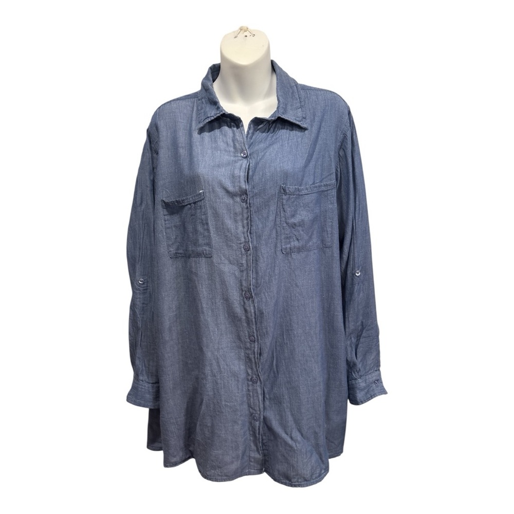 Companions Casual chambray looking Button-Up Blouse. Size 2X